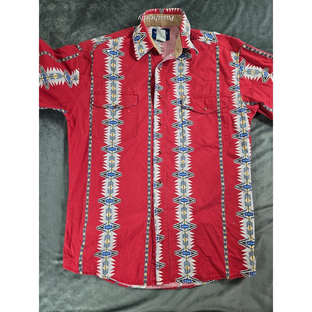 Vtg Wrangler Shirt Mens Large‎ Western Pearl Snap Aztec Geometric Brushpopper